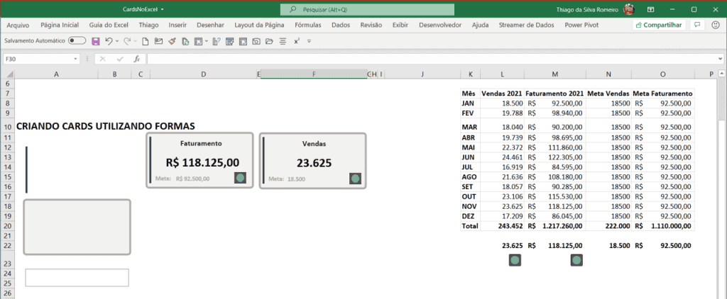 como criar cards em dashboards Excel 6