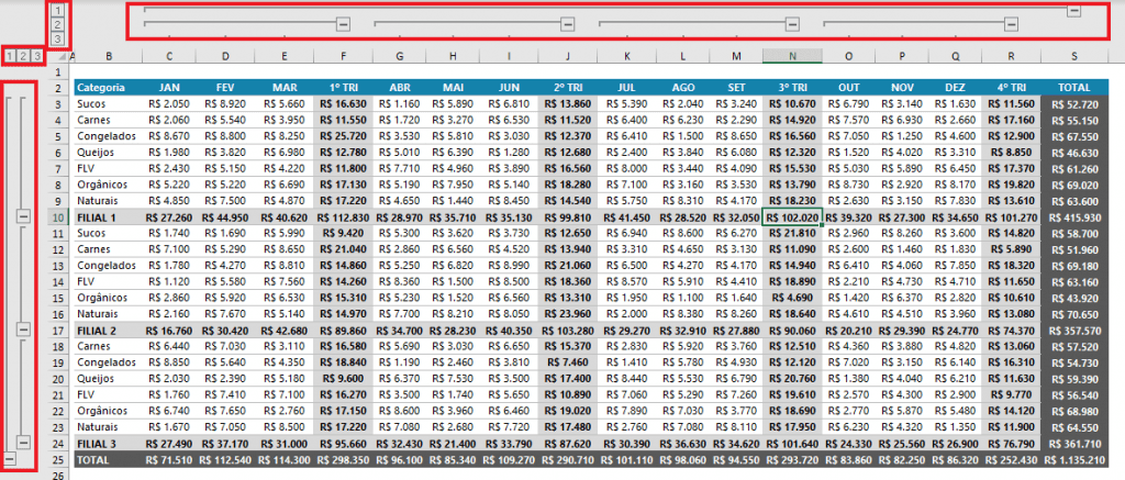 Como agrupar dados no Excel - Estrutura de Tópicos 17