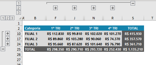 Como agrupar dados no Excel - Estrutura de Tópicos 18