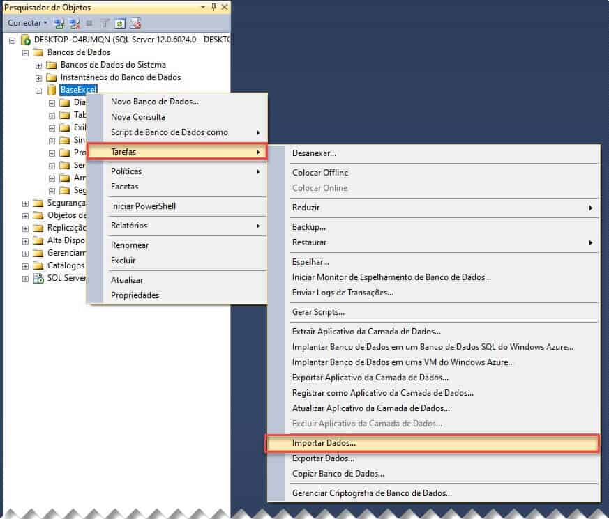 importar planilhas no SQL SERVER
