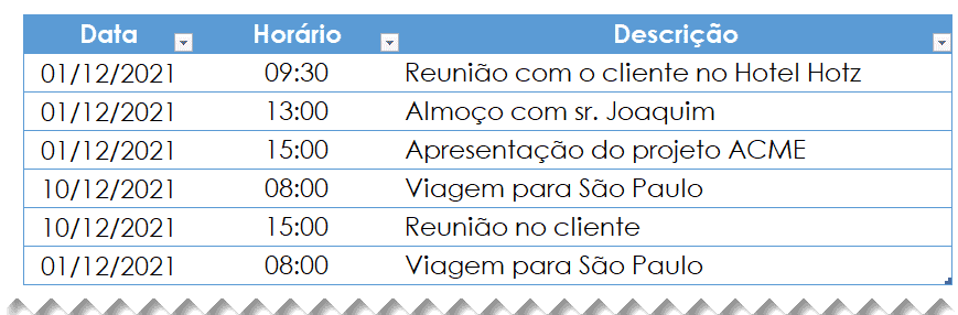 calendário excel