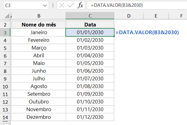 Como converter nome do mês para data no Excel 3