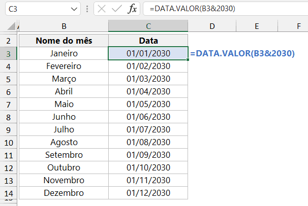 Como converter nome do mês para data no Excel 3