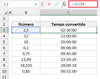 Como Transformar Número em Hora no Excel 2