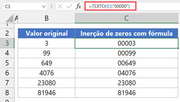 inserir Zeros a Esquerda Excel