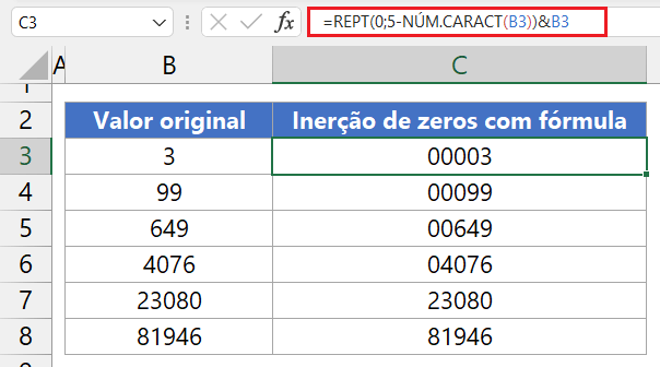 inserir Zeros a Esquerda Excel