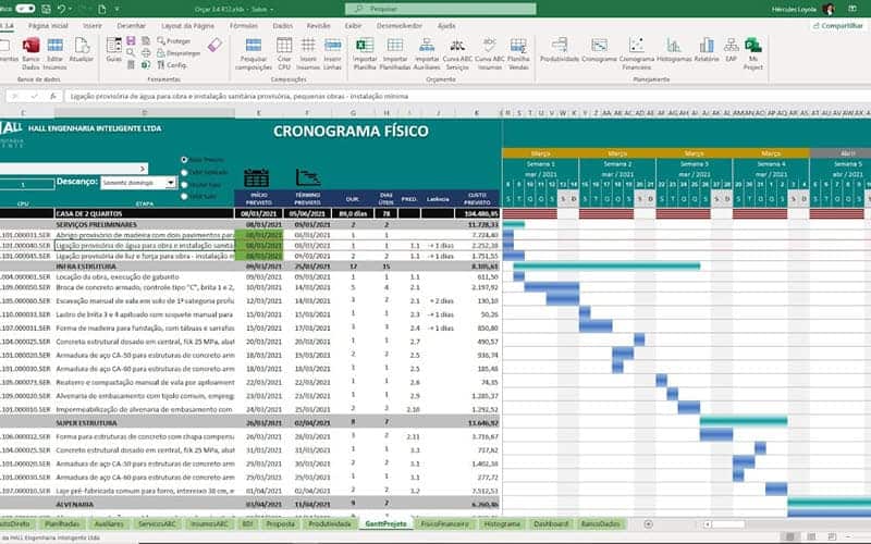 Planilha de orçamento de obras Excel 1