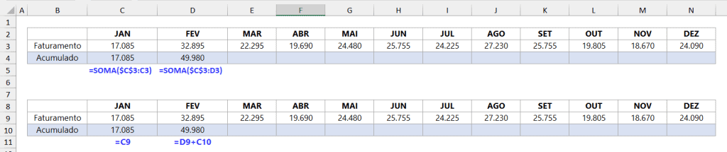 Soma acumulada no Excel 10