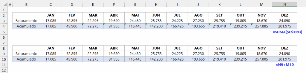 Soma acumulada no Excel 11