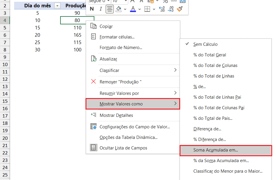 Soma acumulada no Excel 5