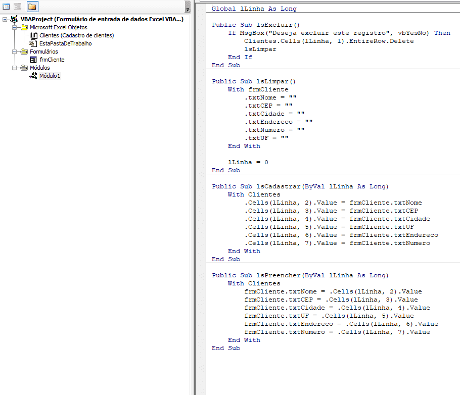 Formulário VBA Excel Grátis