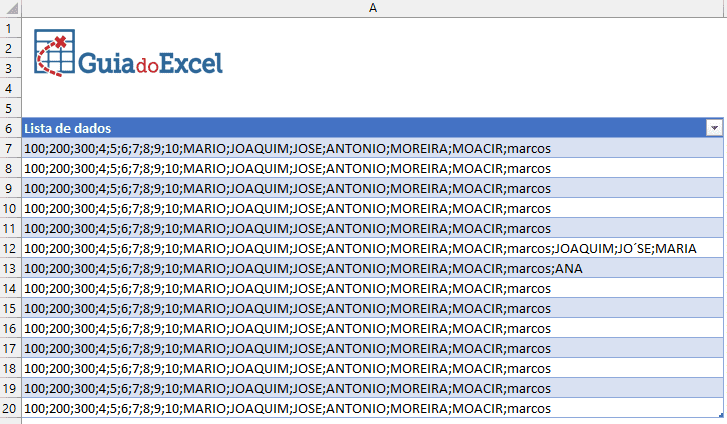 TextoDivisão Excel 1
