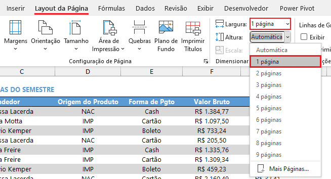 imprimir em uma página excel 4