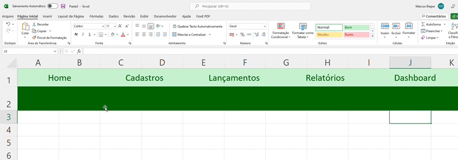 Menus de sistema no Excel 4
