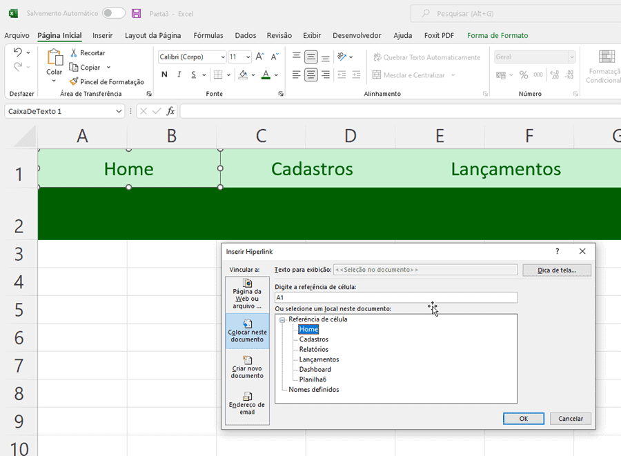 Menus de sistema no Excel 5