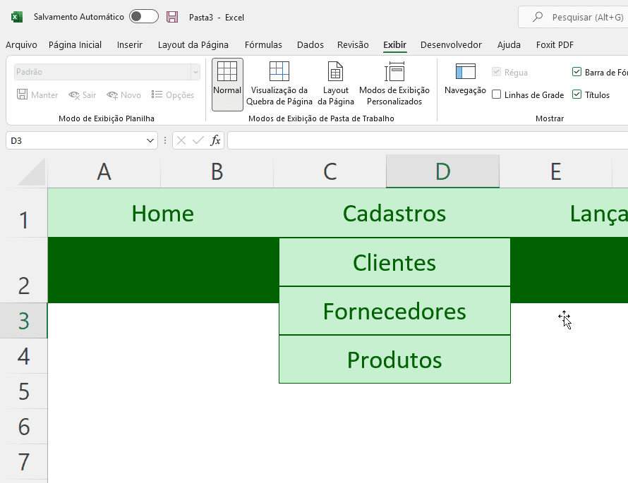 Menus de sistema no Excel 6