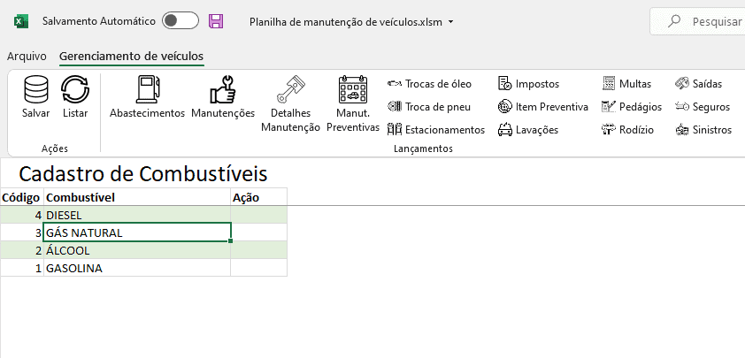 Menus de sistema no Excel 9