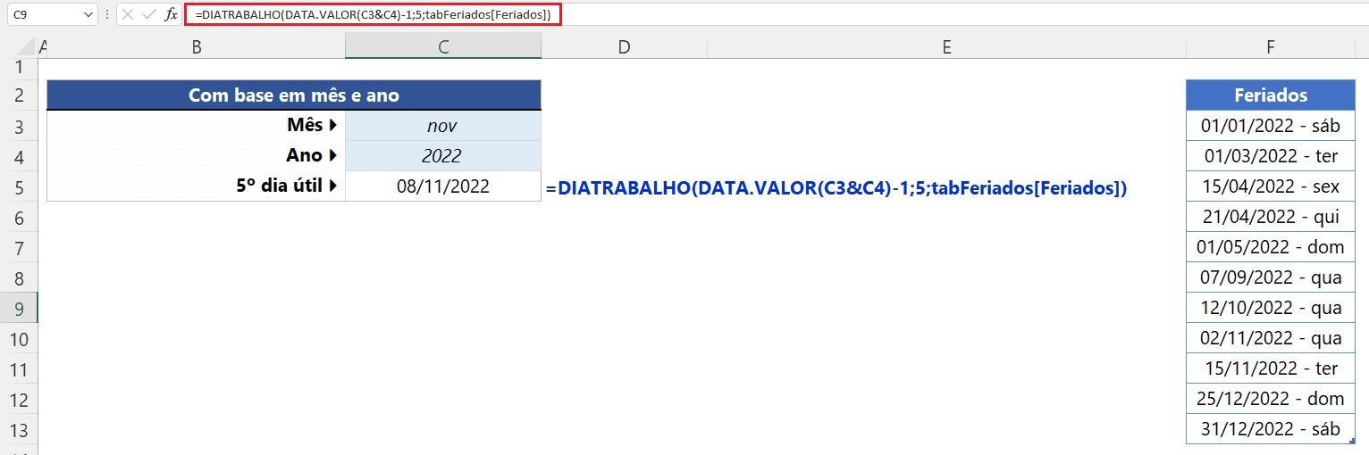Como calcular no Excel o 5º(quinto) dia útil do mês Guia do Excel