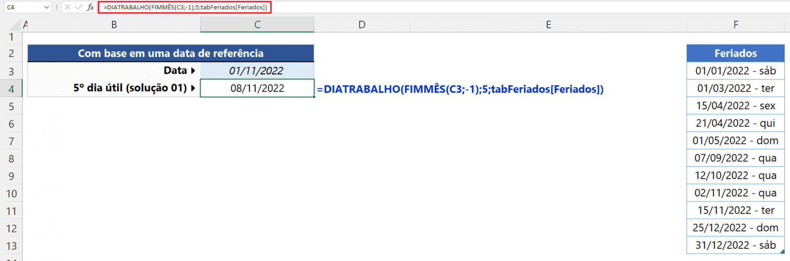 Como calcular no Excel o 5º(quinto) dia útil do mês Guia do Excel