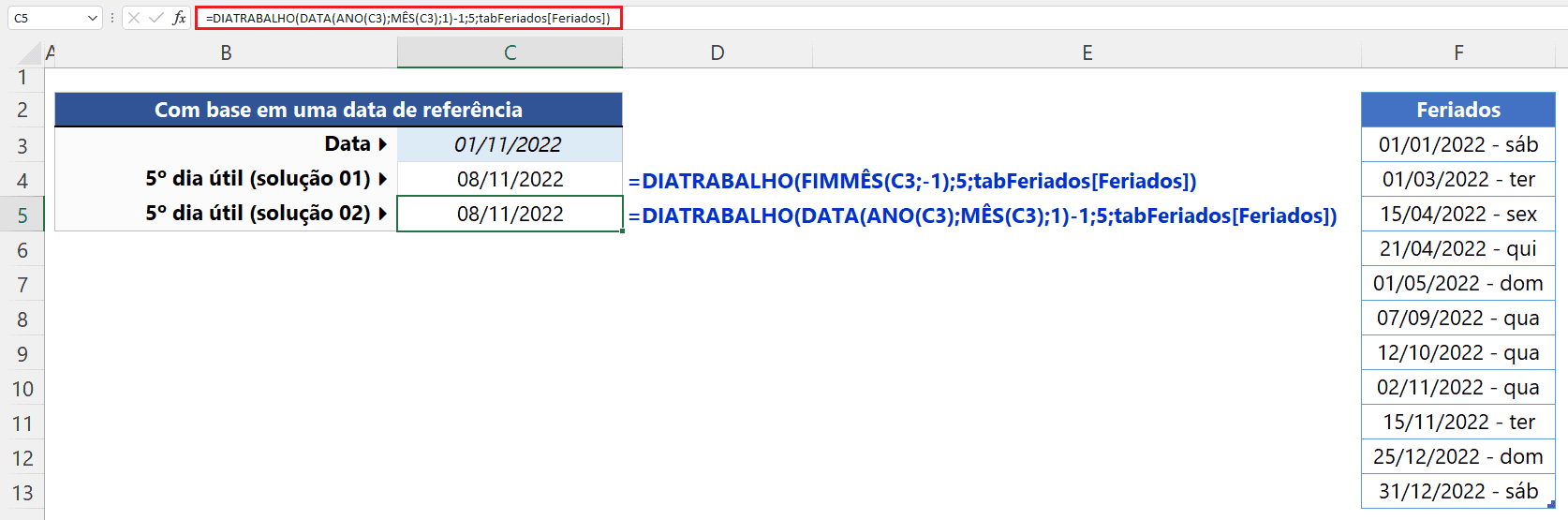 Como calcular no Excel o 5º(quinto) dia útil do mês Guia do Excel