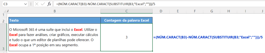 Como Contar Palavras no Excel 3