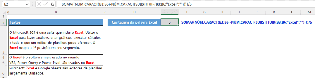 Como Contar Palavras no Excel 4