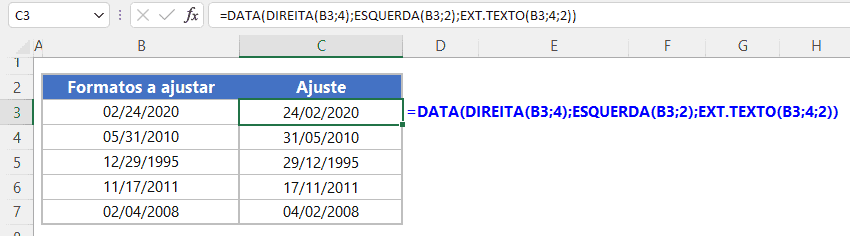 converter data americana excel 2