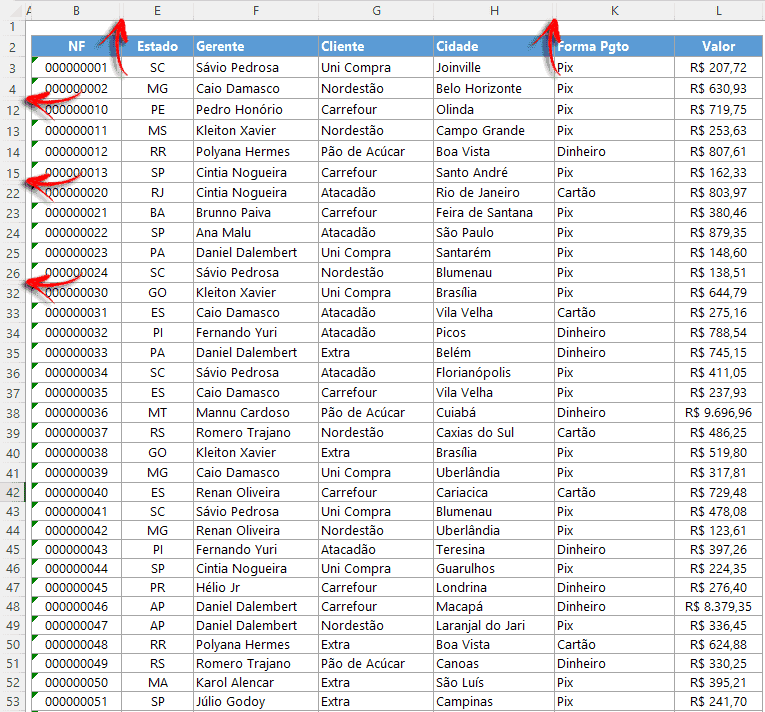Como reexibir linhas e colunas no Excel 1