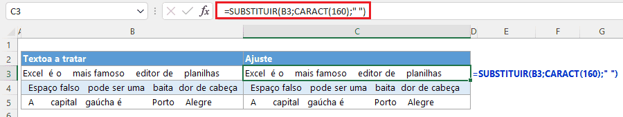 espaço no excel 1