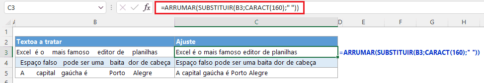 espaço no excel 4