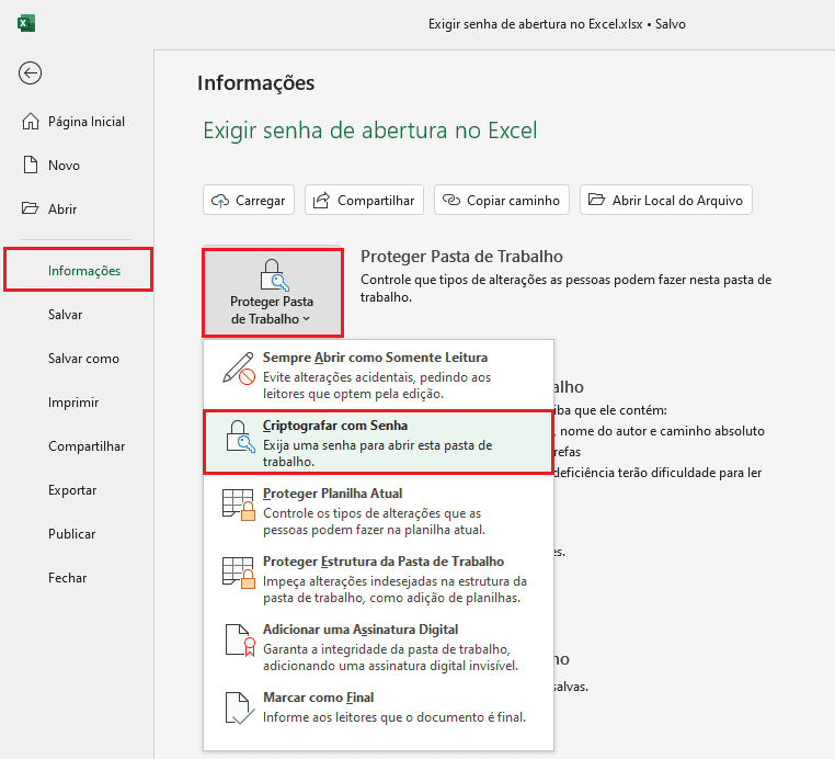 Senha de Abertura no Excel 2