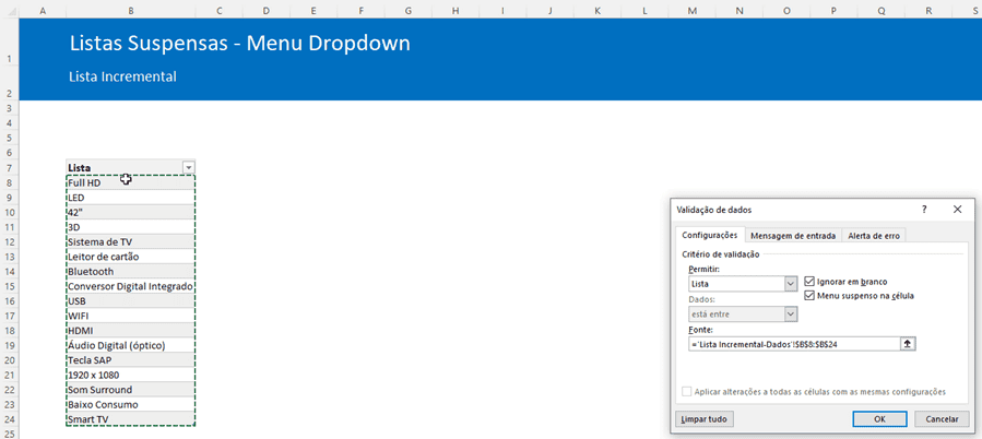 listas suspensas listas de dados menu dropdown excel 17