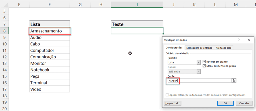 listas suspensas listas de dados menu dropdown excel 6