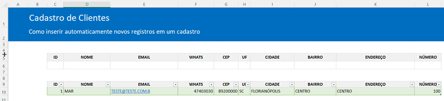 cadastro de clientes excel 2