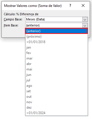 Comparar mês e ano em tabela dinâmica excel 16