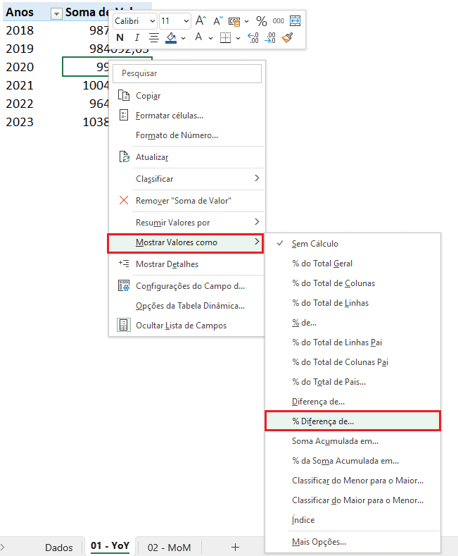 Comparar mês e ano em tabela dinâmica excel 5