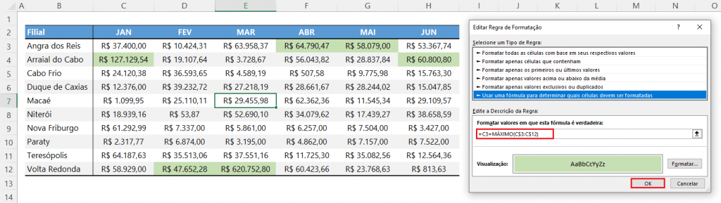 Como destacar o maior e menor valores com formatação automática no Excel Tutorial 14