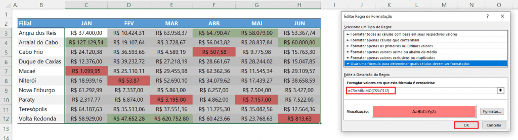 Como destacar o maior e menor valores com formatação automática no Excel Tutorial 15