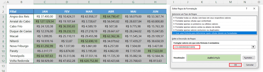 Como destacar o maior e menor valores com formatação automática no Excel Tutorial 16