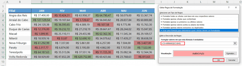 Como destacar o maior e menor valores com formatação automática no Excel Tutorial 17