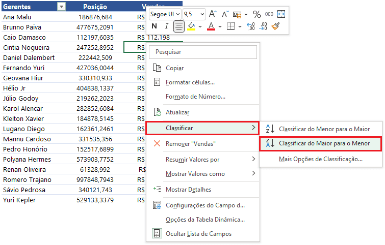 Como fazer um ranking numerado com tabela dinâmica no Excel 8