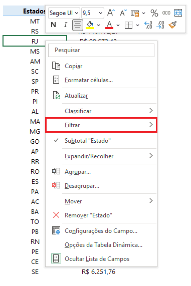 Como filtrar corretamente nas tabelas dinâmicas 5
