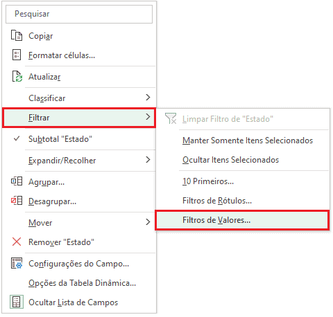 Como filtrar corretamente nas tabelas dinâmicas 6