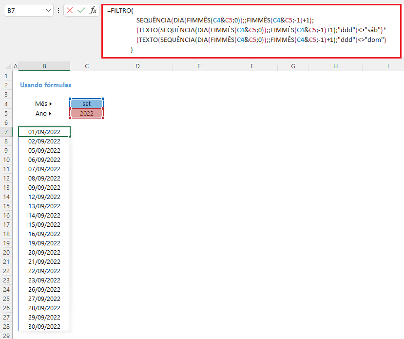 Como gerar apenas os dias úteis do mês no Excel 11