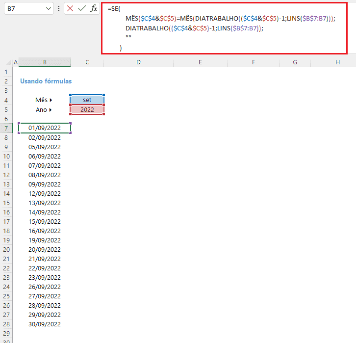 Como gerar apenas os dias úteis do mês no Excel 12