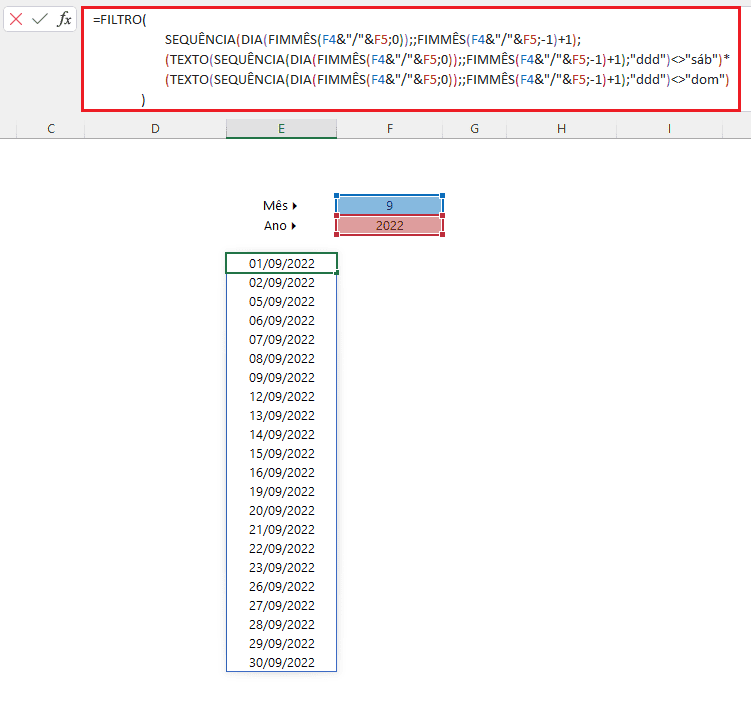 Como gerar apenas os dias úteis do mês no Excel 13