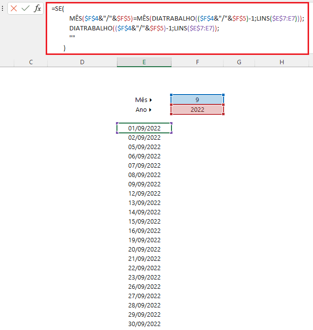 Como gerar apenas os dias úteis do mês no Excel 14