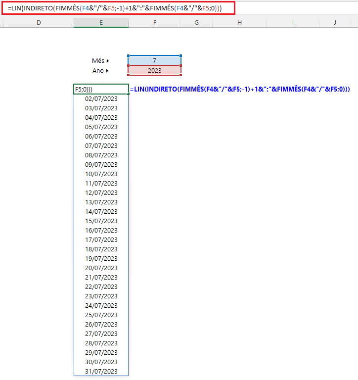 Como gerar todas as datas do mês no Excel 14
