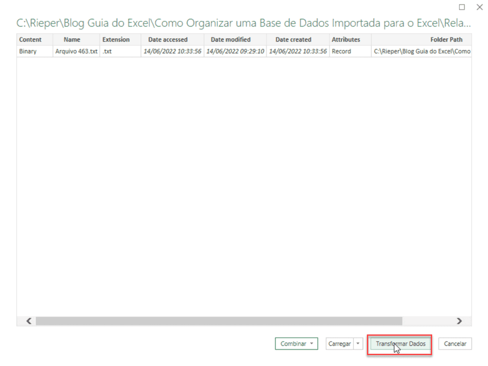 relatório texto excel 11