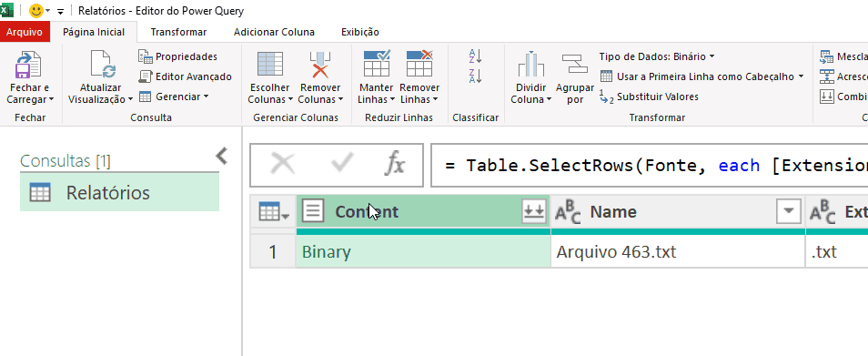 relatório texto excel 12